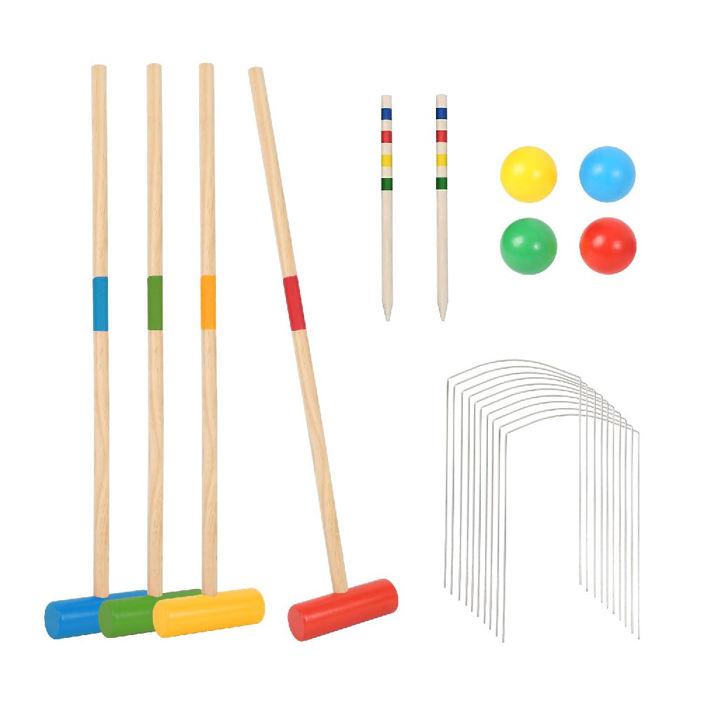 Cozykimo Ansobea Jeu de Croquet, Ensemble de Croquet à 2-4 Joueurs, Jeu de Croquet avec Sac, Jouets en Bois pour Enfants Adultes, Jeu d’adresse de Jardin Familial en Plein air