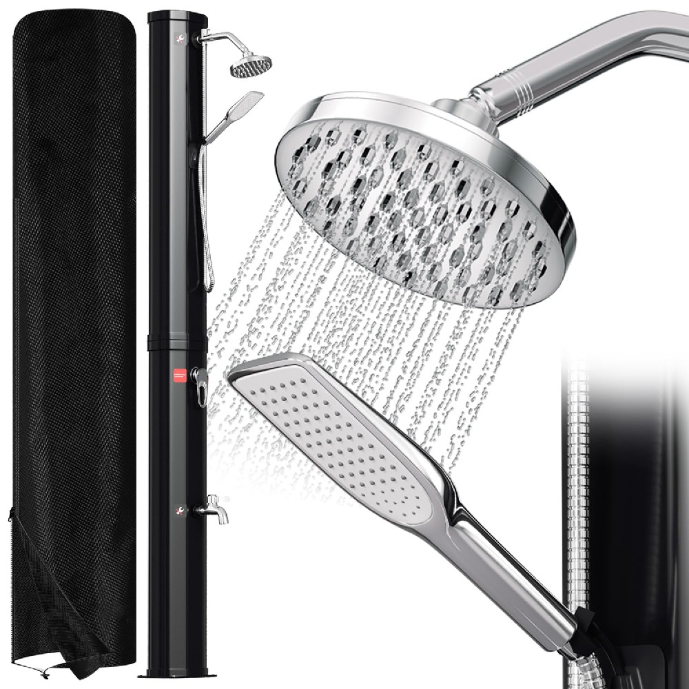 Cozykimo Ansobea Solar Garden Shower 40 Litres with Protective Cover and Hand Shower, 180° Pivoting Shower Head, Built-in Shower on Foot Max. 60 °C without Electrical Connection